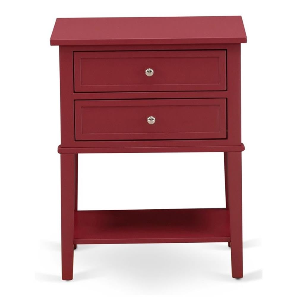 East West Furniture VL-13-ET Valencia Nightstand - Rectangle Modern End Table with 2 Drawers for Bedroom, 16x22 Inch Inch, Burgundy